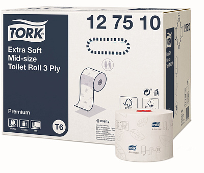 Двухслойная туалетная бумага в рулонах Торк T6 Премиум ультрамягкая (127510)